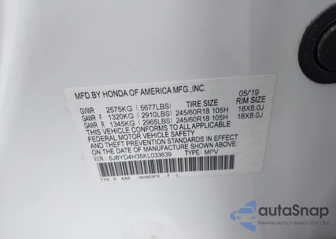 2019 Acura Mdx Standard из США, поврежденный, VIN 5J8YD4H35KL033639